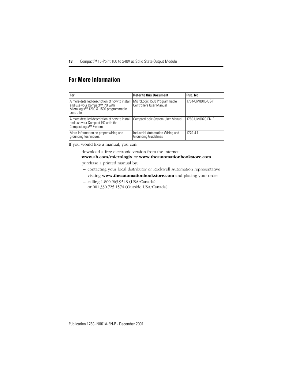For more information | Rockwell Automation 1769-OA16 Compact 16-Point 100 to 240V ac Output Module User Manual | Page 18 / 20