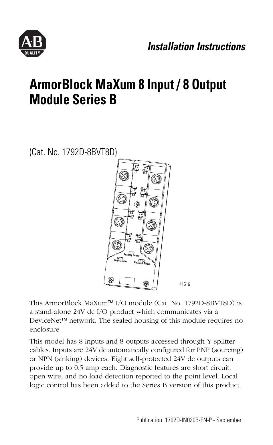 Rockwell Automation 1792D-8BVT8D ArmorBlock MaXum 8 Input/8 Output Module Series B User Manual | 16 pages