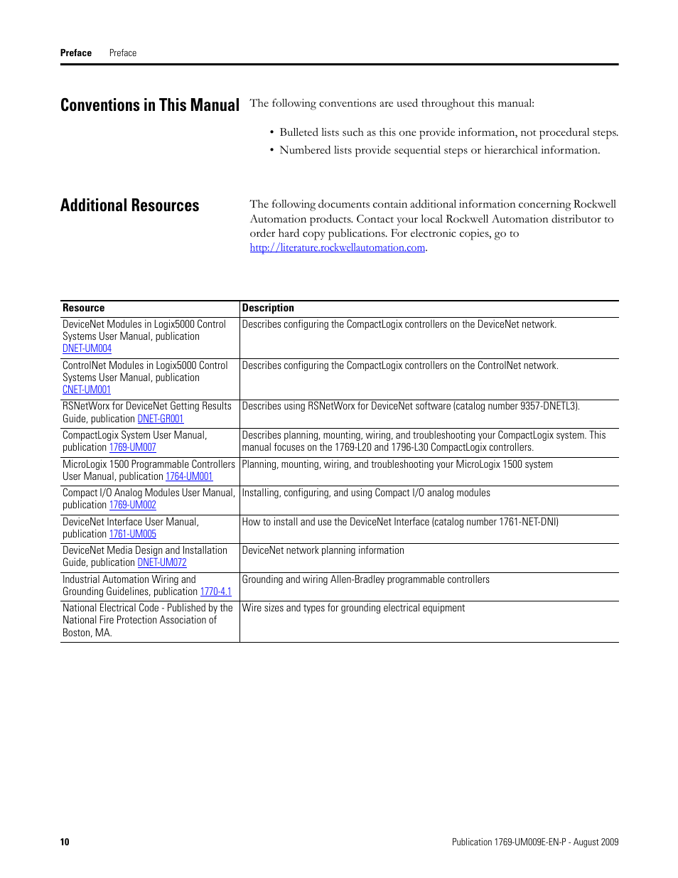 Conventions in this manual, Additional resources, Conventions in this manual additional resources | Rockwell Automation 1769-SDN Compact I/O DeviceNet Scanner Module User Manual User Manual | Page 10 / 156