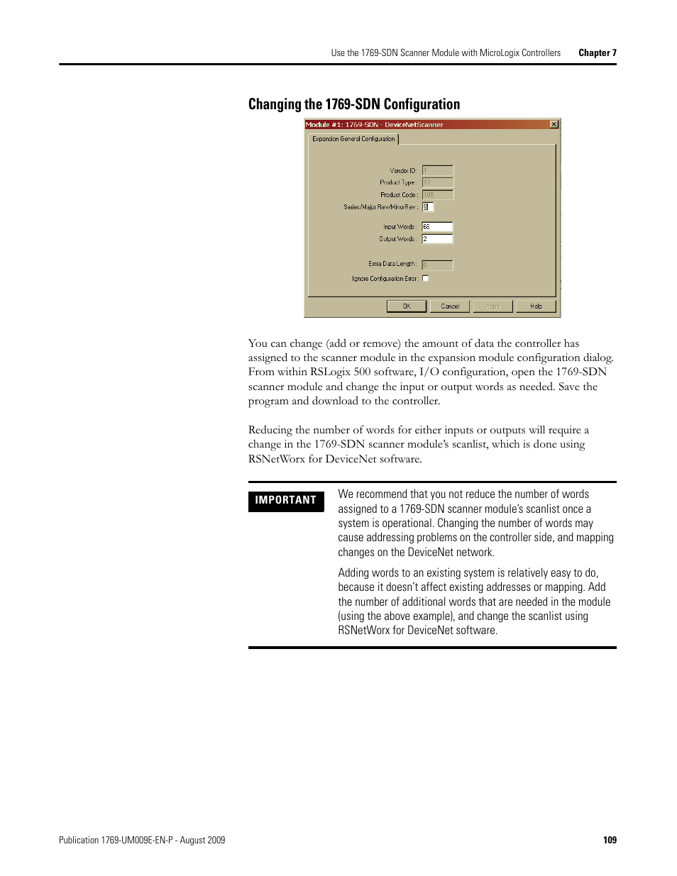 Changing the 1769-sdn configuration | Rockwell Automation 1769-SDN Compact I/O DeviceNet Scanner Module User Manual User Manual | Page 109 / 156