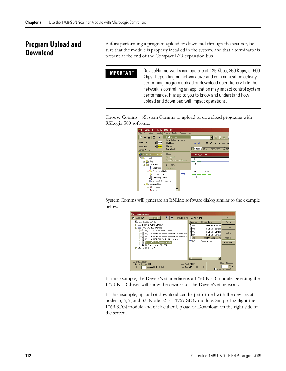 Program upload and download | Rockwell Automation 1769-SDN Compact I/O DeviceNet Scanner Module User Manual User Manual | Page 112 / 156