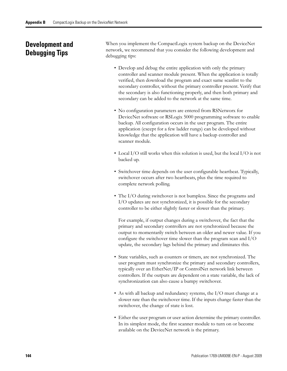 Development and debugging tips | Rockwell Automation 1769-SDN Compact I/O DeviceNet Scanner Module User Manual User Manual | Page 144 / 156