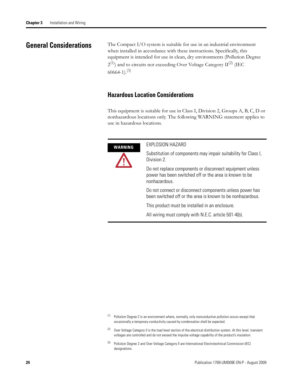 General considerations, Hazardous location considerations | Rockwell Automation 1769-SDN Compact I/O DeviceNet Scanner Module User Manual User Manual | Page 24 / 156