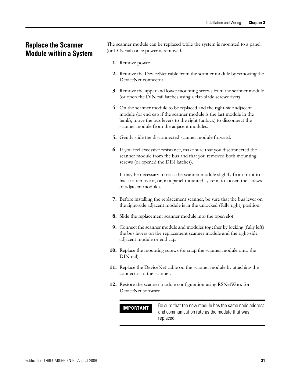 Replace the scanner module within a system | Rockwell Automation 1769-SDN Compact I/O DeviceNet Scanner Module User Manual User Manual | Page 31 / 156