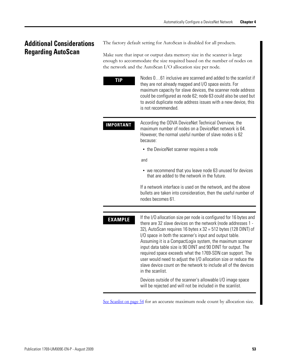 Additional considerations regarding autoscan | Rockwell Automation 1769-SDN Compact I/O DeviceNet Scanner Module User Manual User Manual | Page 53 / 156