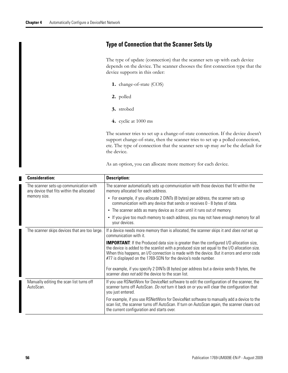 Type of connection that the scanner sets up | Rockwell Automation 1769-SDN Compact I/O DeviceNet Scanner Module User Manual User Manual | Page 56 / 156