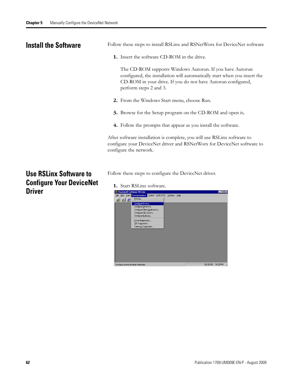 Install the software | Rockwell Automation 1769-SDN Compact I/O DeviceNet Scanner Module User Manual User Manual | Page 62 / 156