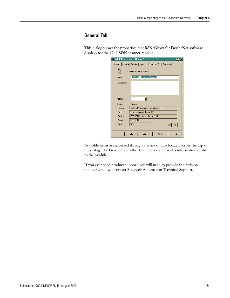 General tab | Rockwell Automation 1769-SDN Compact I/O DeviceNet Scanner Module User Manual User Manual | Page 71 / 156