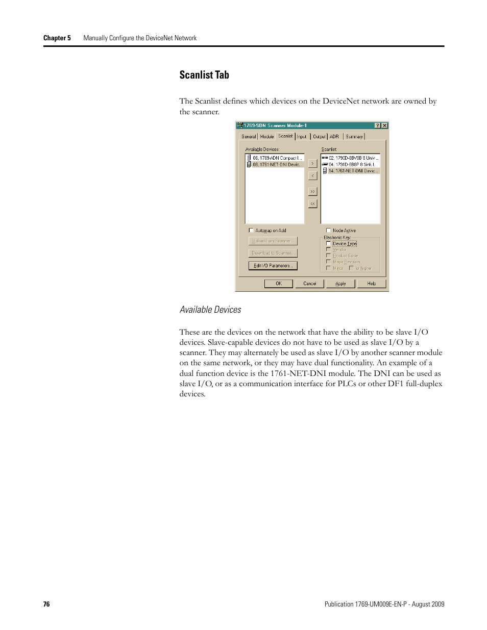 Scanlist tab | Rockwell Automation 1769-SDN Compact I/O DeviceNet Scanner Module User Manual User Manual | Page 76 / 156