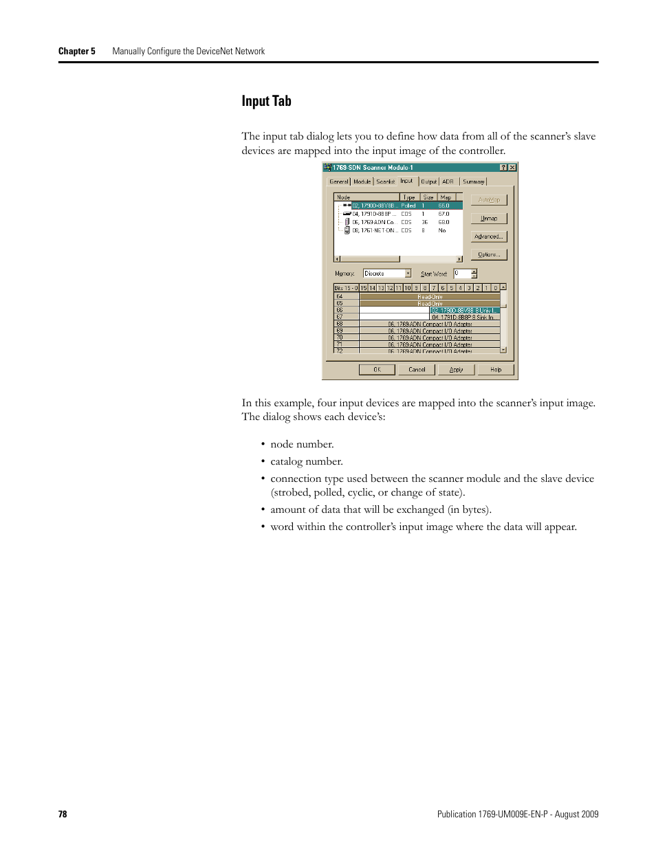 Input tab | Rockwell Automation 1769-SDN Compact I/O DeviceNet Scanner Module User Manual User Manual | Page 78 / 156
