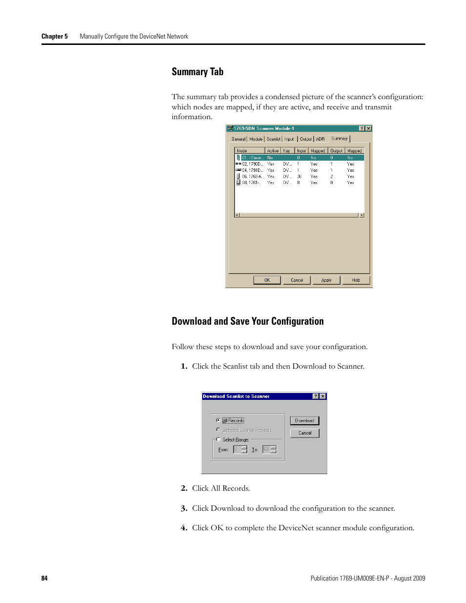 Summary tab download and save your configuration, Summary tab, Download and save your configuration | Rockwell Automation 1769-SDN Compact I/O DeviceNet Scanner Module User Manual User Manual | Page 84 / 156