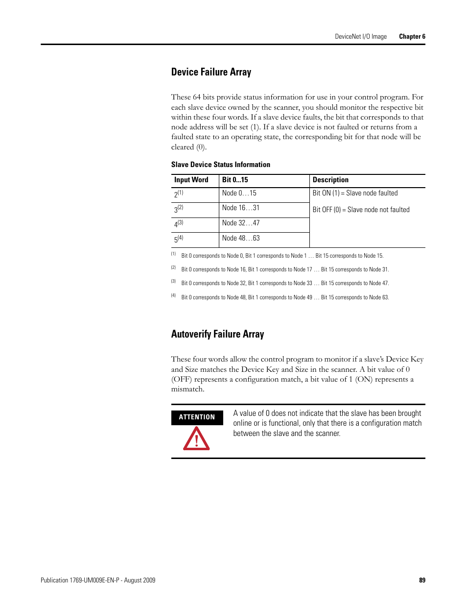 Device failure array autoverify failure array, Device failure array, Autoverify failure array | Rockwell Automation 1769-SDN Compact I/O DeviceNet Scanner Module User Manual User Manual | Page 89 / 156