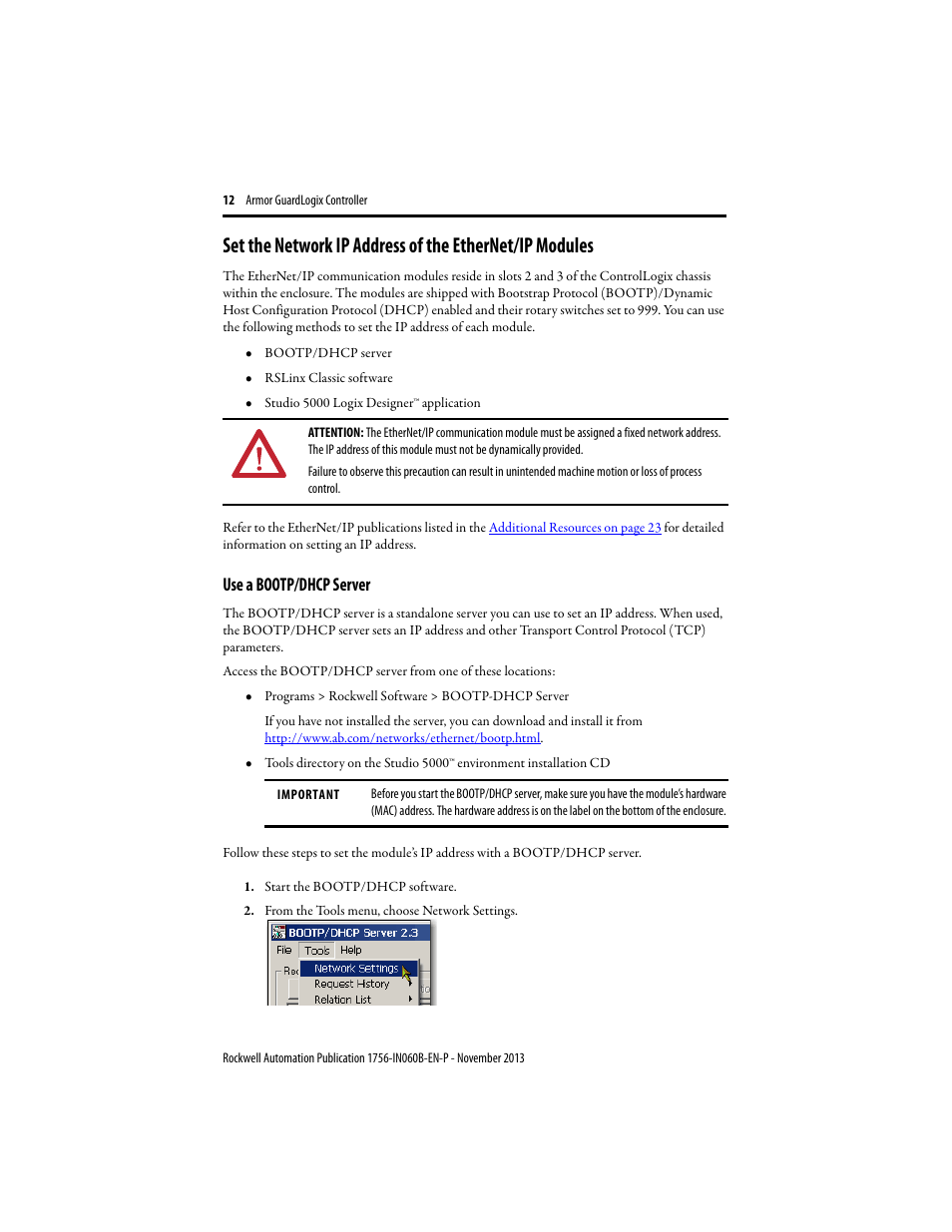 Use a bootp/dhcp server | Rockwell Automation 1756-L72EROMS Armor GuardLogix Controller User Manual | Page 12 / 24