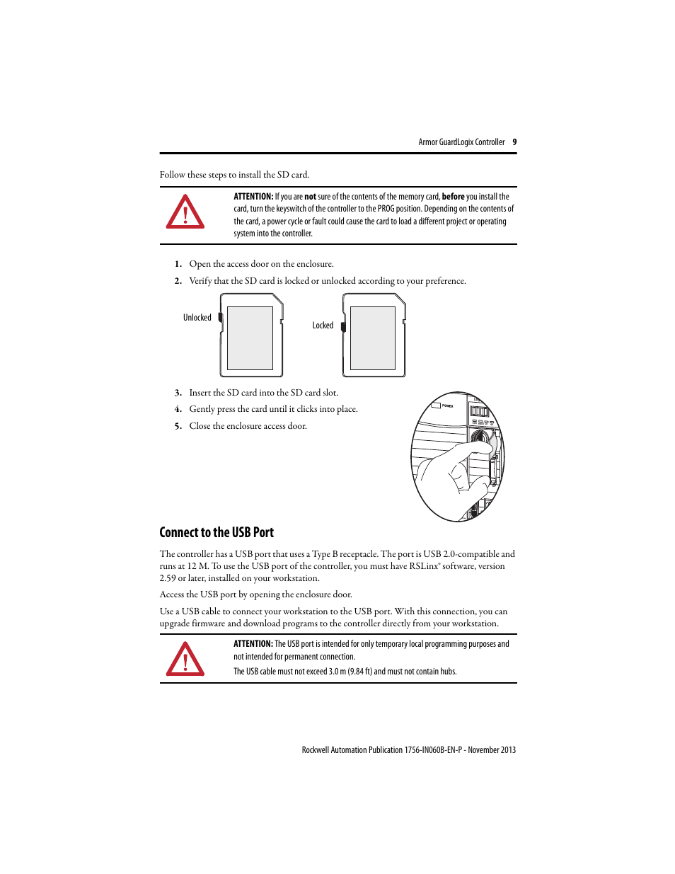 Connect to the usb port | Rockwell Automation 1756-L72EROMS Armor GuardLogix Controller User Manual | Page 9 / 24