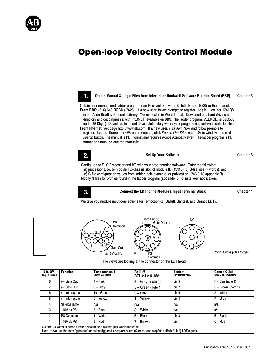 Rockwell Automation 1746-QV QUICK START OPEN-LOOP VELOCITY User Manual | 2 pages