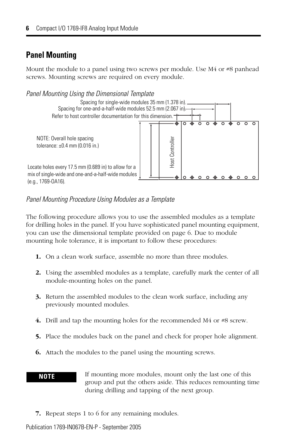 Panel mounting | Rockwell Automation 1769-IF8 Compact 1769-IF8 Analog Input Module User Manual | Page 6 / 32