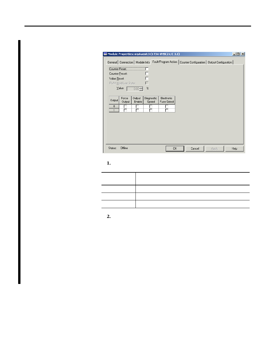 Work with the fault/program action dialog | Rockwell Automation 1734-VHSC24 Very High-Speed Counter Modules User Manual User Manual | Page 62 / 74