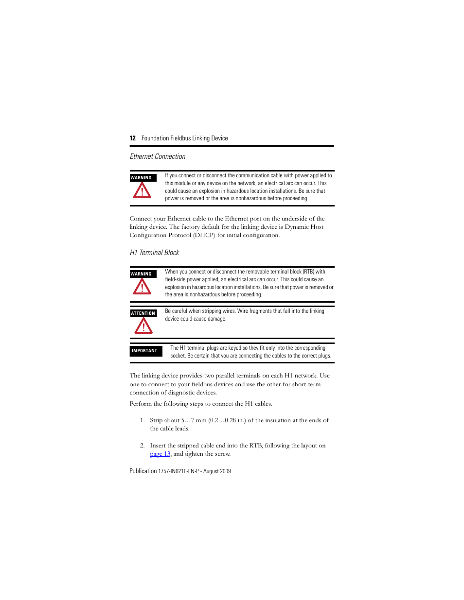 Rockwell Automation 1757-FFLD4 Foundation Fieldbus Linking Device Installation Instructions User Manual | Page 12 / 28