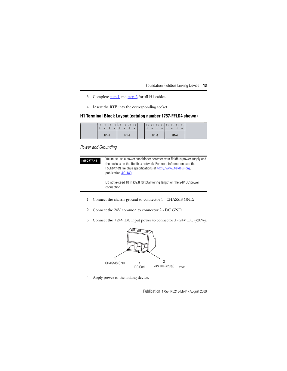 Rockwell Automation 1757-FFLD4 Foundation Fieldbus Linking Device Installation Instructions User Manual | Page 13 / 28