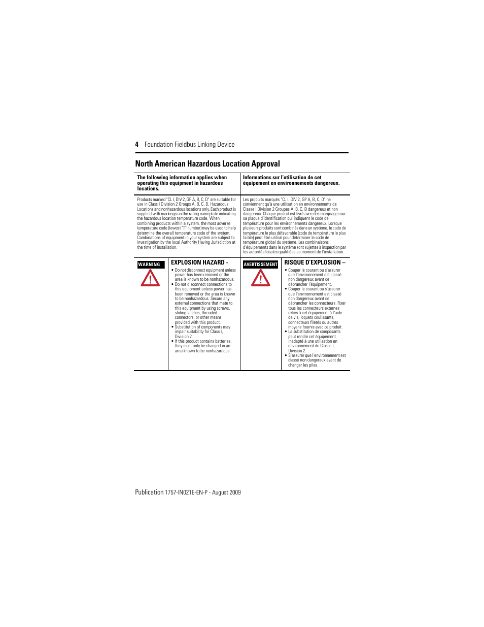 North american hazardous location approval, 4 foundation fieldbus linking device publication | Rockwell Automation 1757-FFLD4 Foundation Fieldbus Linking Device Installation Instructions User Manual | Page 4 / 28