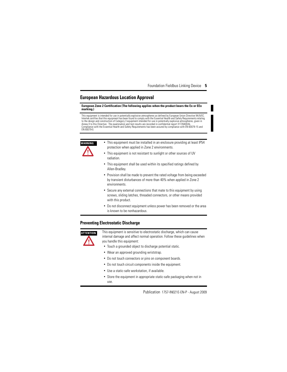 European hazardous location approval | Rockwell Automation 1757-FFLD4 Foundation Fieldbus Linking Device Installation Instructions User Manual | Page 5 / 28