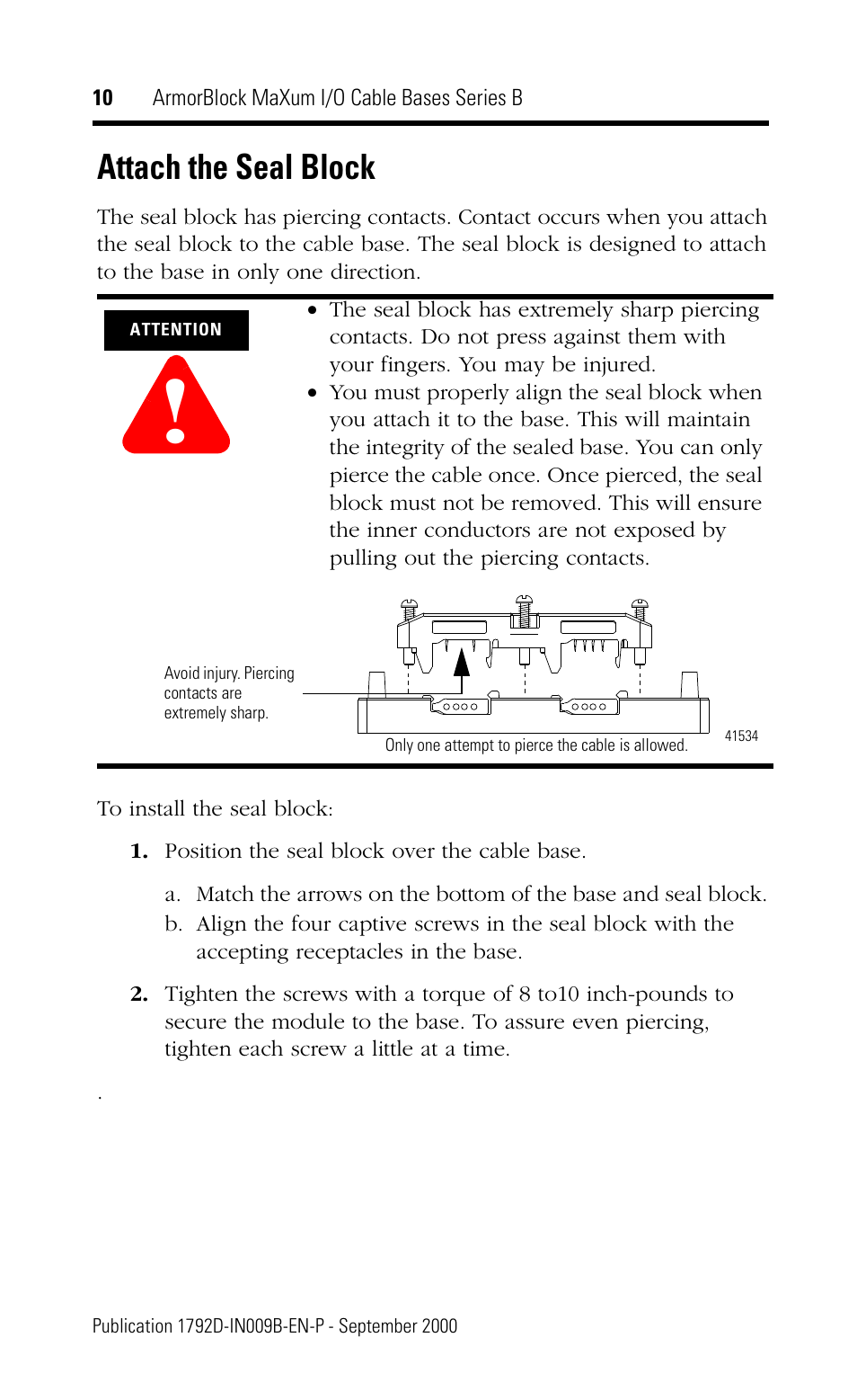 Attach the seal block | Rockwell Automation 1792D-CBXXX ArmorBlock MaXum I/O Cable Bases Series B User Manual | Page 10 / 16