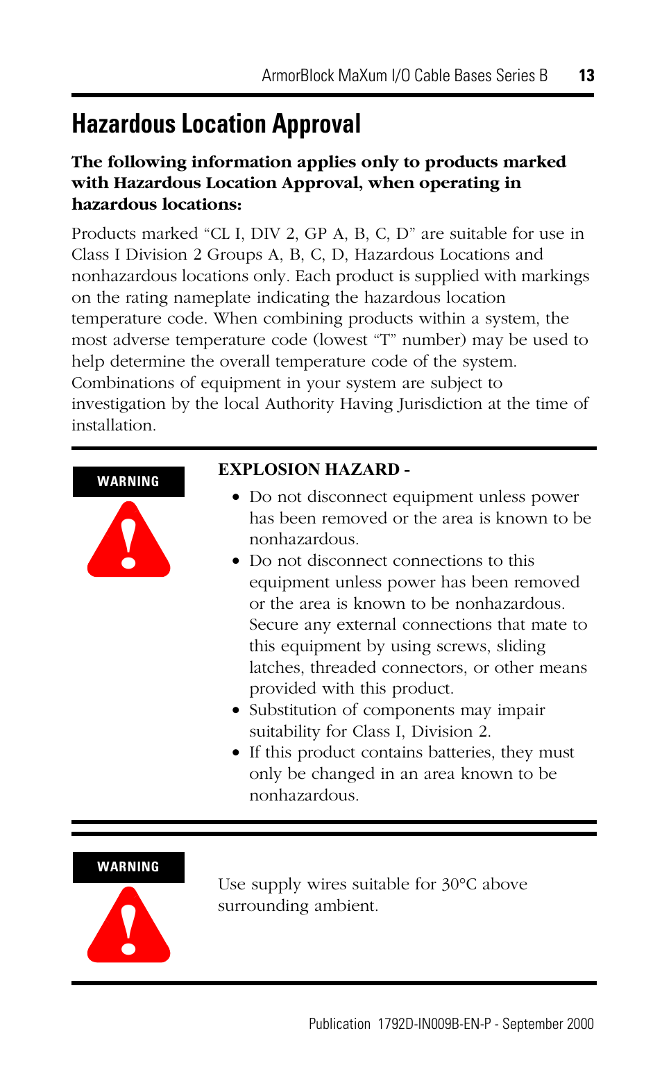 Hazardous location approval | Rockwell Automation 1792D-CBXXX ArmorBlock MaXum I/O Cable Bases Series B User Manual | Page 13 / 16