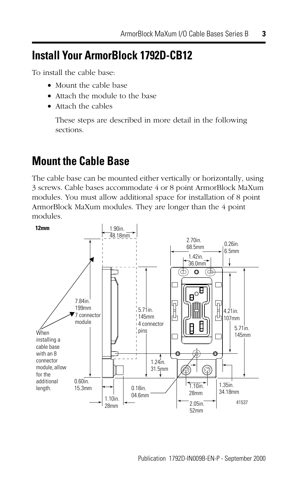 Mount the cable base | Rockwell Automation 1792D-CBXXX ArmorBlock MaXum I/O Cable Bases Series B User Manual | Page 3 / 16