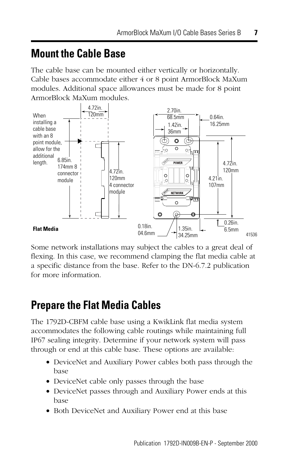 Mount the cable base, Prepare the flat media cables | Rockwell Automation 1792D-CBXXX ArmorBlock MaXum I/O Cable Bases Series B User Manual | Page 7 / 16