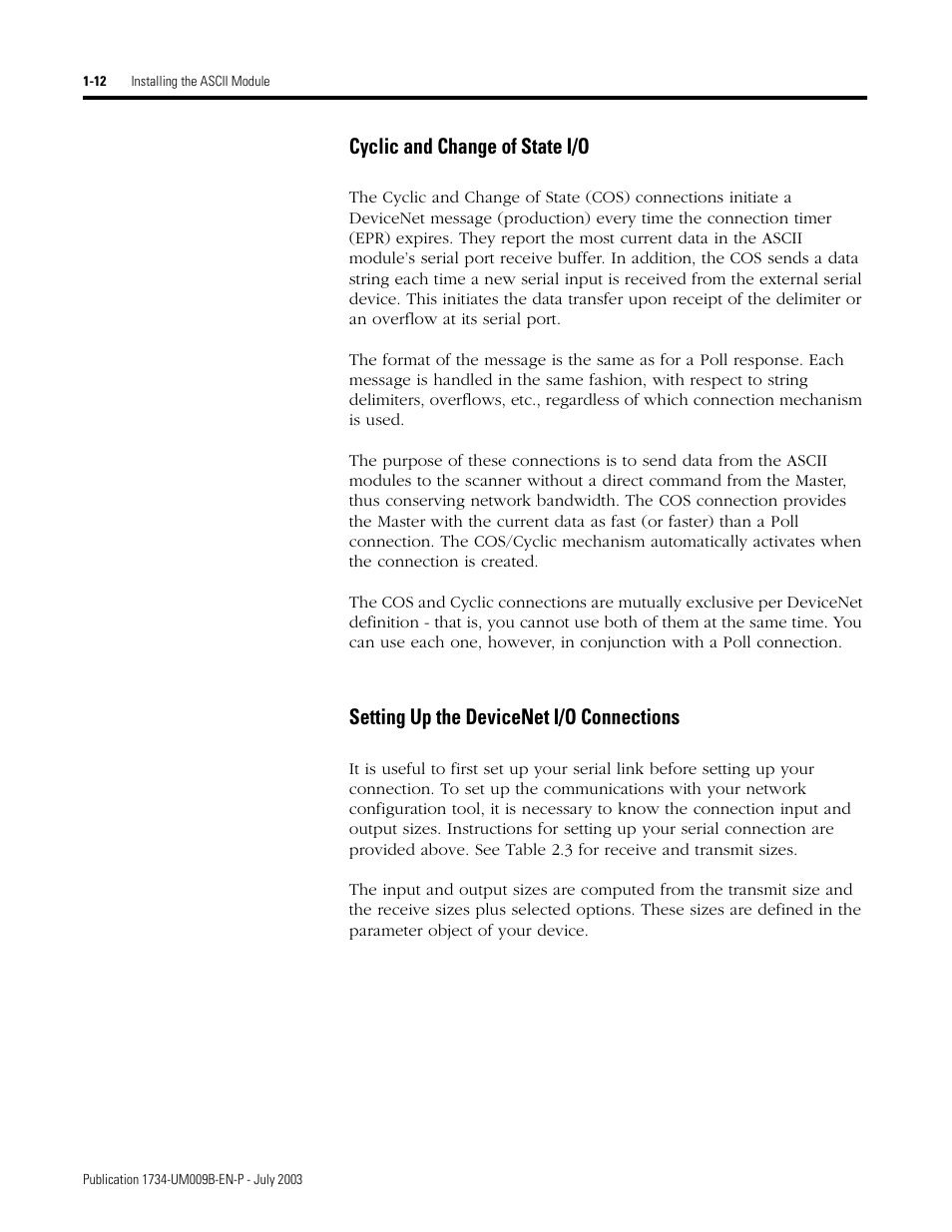 Cyclic and change of state i/o, Setting up the devicenet i/o connections | Rockwell Automation 1734-485ASC POINT I/O ASCII User Manual User Manual | Page 22 / 76