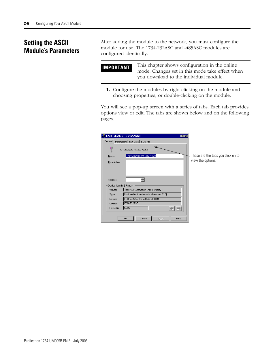 Setting the ascii module’s parameters, Setting the ascii module’s parameters -6 | Rockwell Automation 1734-485ASC POINT I/O ASCII User Manual User Manual | Page 32 / 76