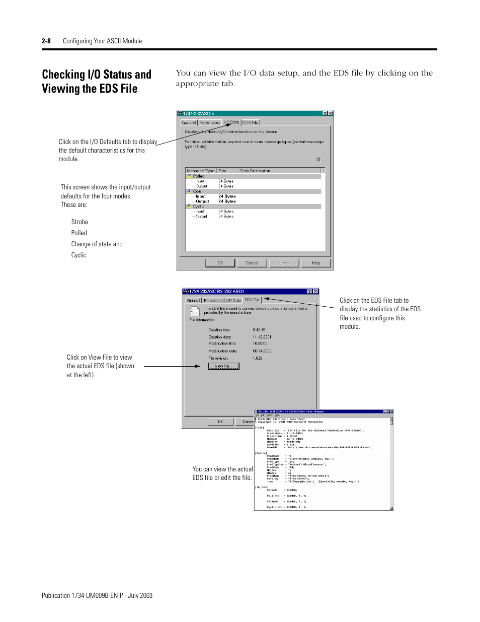 Checking i/o status and viewing the eds file, Checking i/o status and viewing the eds file -8 | Rockwell Automation 1734-485ASC POINT I/O ASCII User Manual User Manual | Page 34 / 76