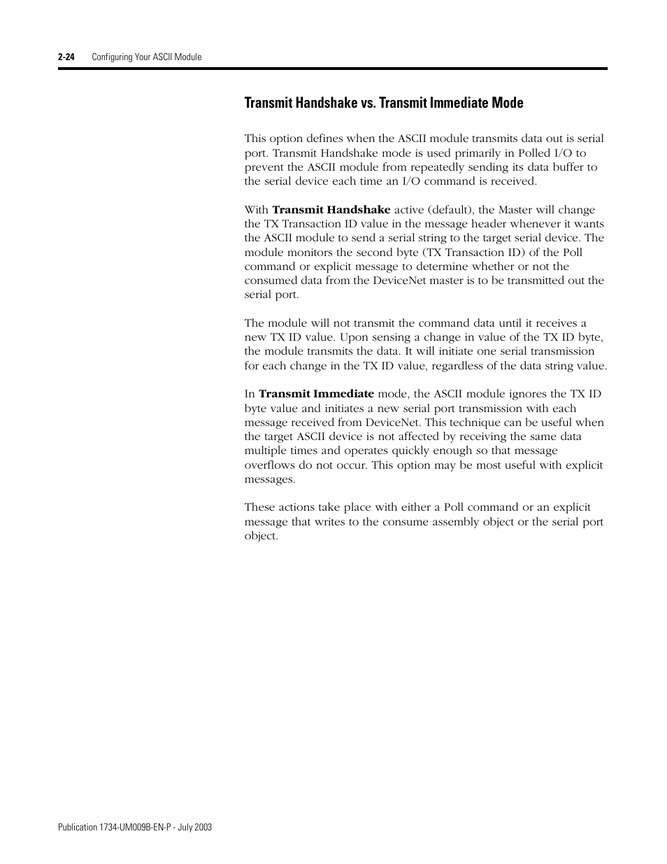 Transmit handshake vs. transmit immediate mode -24, Transmit handshake vs. transmit immediate mode | Rockwell Automation 1734-485ASC POINT I/O ASCII User Manual User Manual | Page 50 / 76