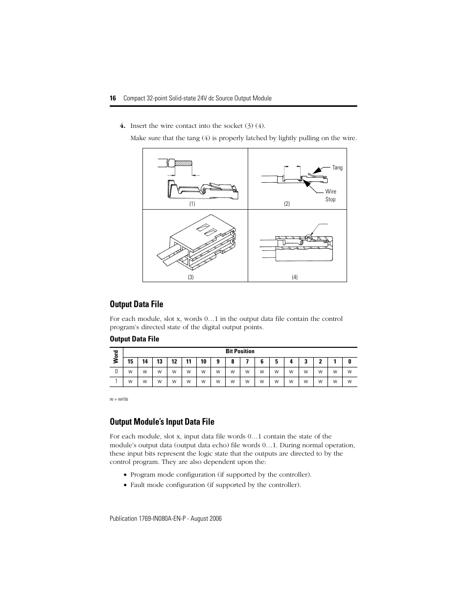 Output data file, Output module’s input data file | Rockwell Automation 1769-OB32T Compact 32-point Solid-state 24V dc Source Output Module User Manual | Page 16 / 24