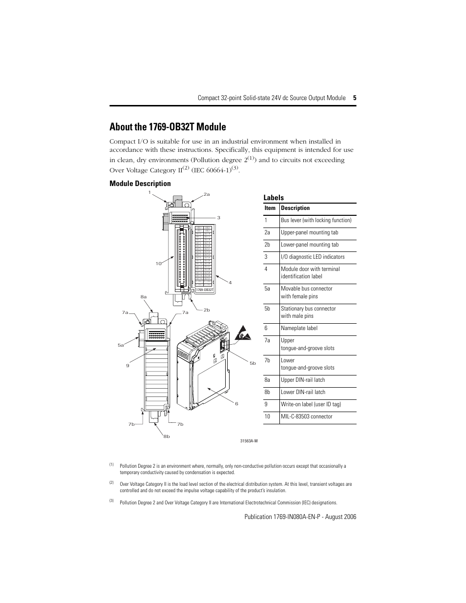 About the 1769-ob32t module, Module description labels | Rockwell Automation 1769-OB32T Compact 32-point Solid-state 24V dc Source Output Module User Manual | Page 5 / 24