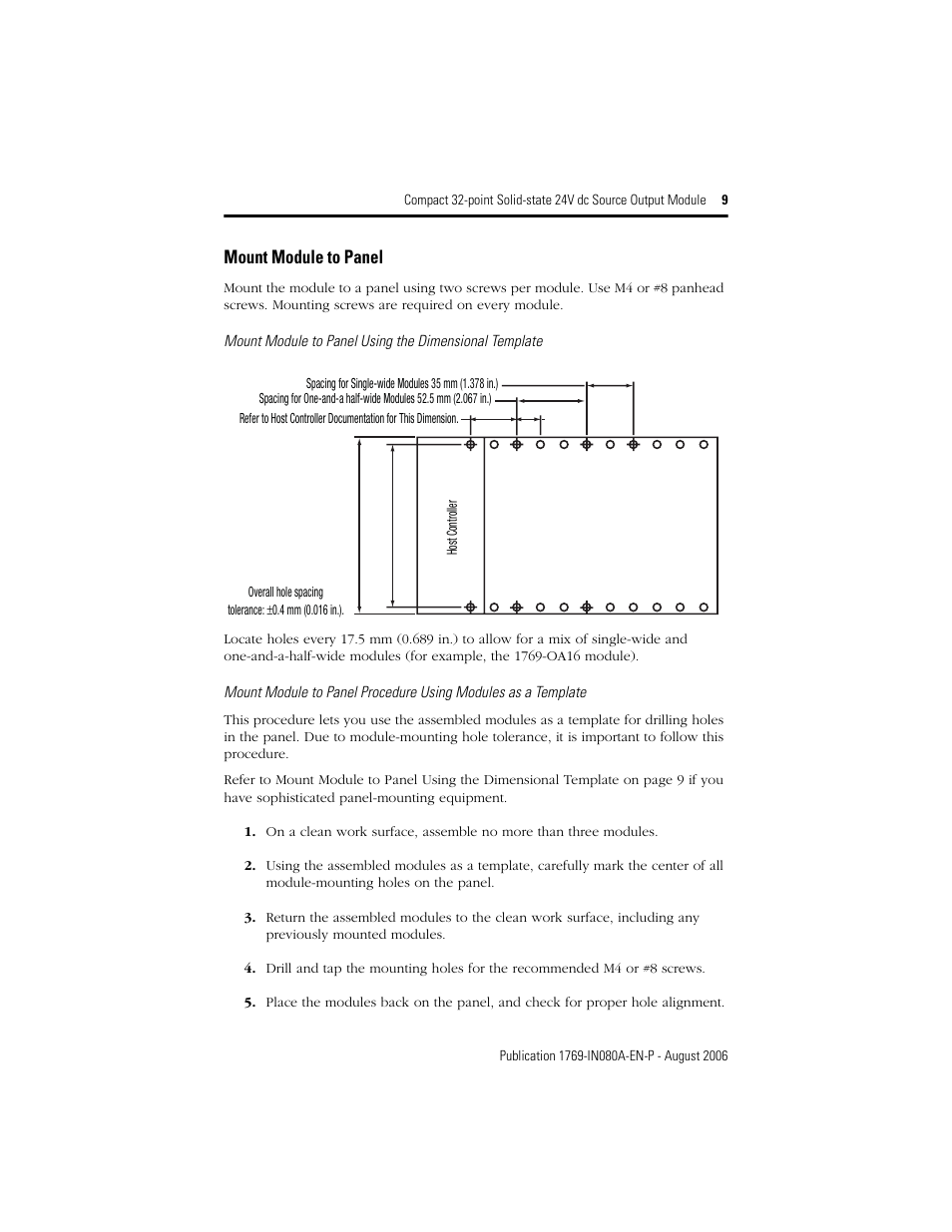 Mount module to panel | Rockwell Automation 1769-OB32T Compact 32-point Solid-state 24V dc Source Output Module User Manual | Page 9 / 24
