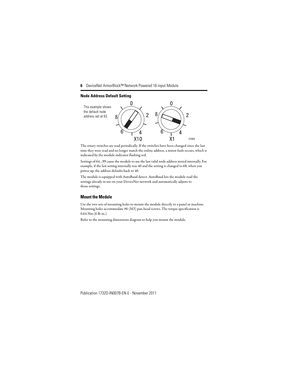 Mount the module | Rockwell Automation 1732D-IBDPM12MND DeviceNet ArmorBlock Network Powered 16-Input Module, Series A I.I. User Manual | Page 6 / 16