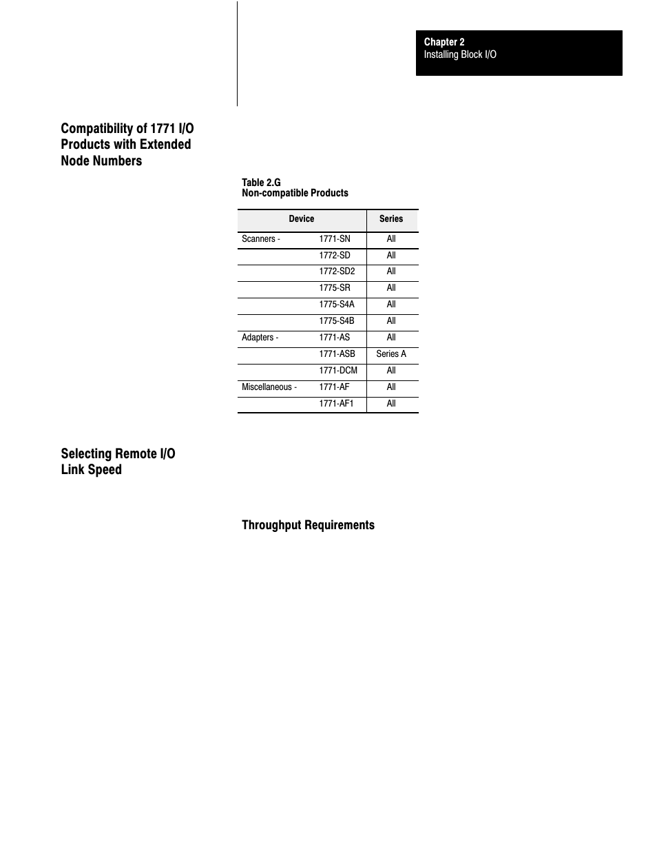 Compatibility of 1771 i/o, Selecting remote i/o link speed, 2ć15 | Rockwell Automation 1791-XXXX ANALOG BLOCK I/O User Manual | Page 33 / 80