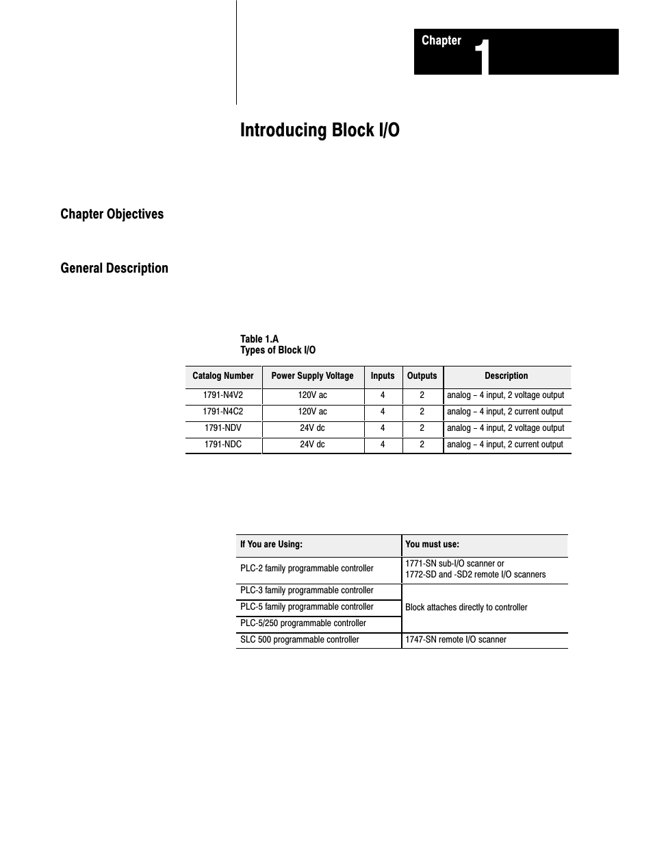 1 - introducing block i/o, Chapter objectives, General description | Introducing block i/o, Chapter objectives general description | Rockwell Automation 1791-XXXX ANALOG BLOCK I/O User Manual | Page 8 / 80