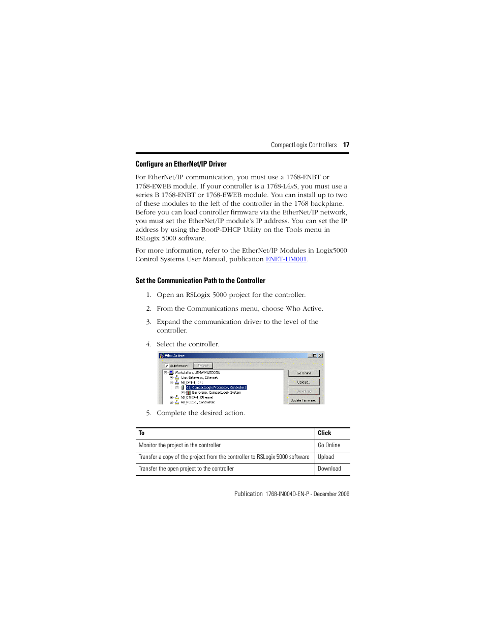 Configure an ethernet/ip | Rockwell Automation 1768-L43_L45_L43S_L45S CompactLogix Controllers Installation Instructions User Manual | Page 17 / 36