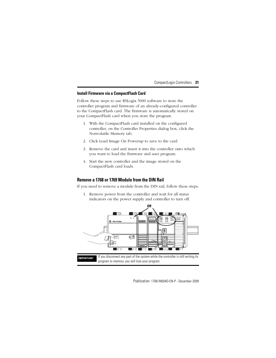 Remove a 1768 or 1769 module from the din rail | Rockwell Automation 1768-L43_L45_L43S_L45S CompactLogix Controllers Installation Instructions User Manual | Page 21 / 36