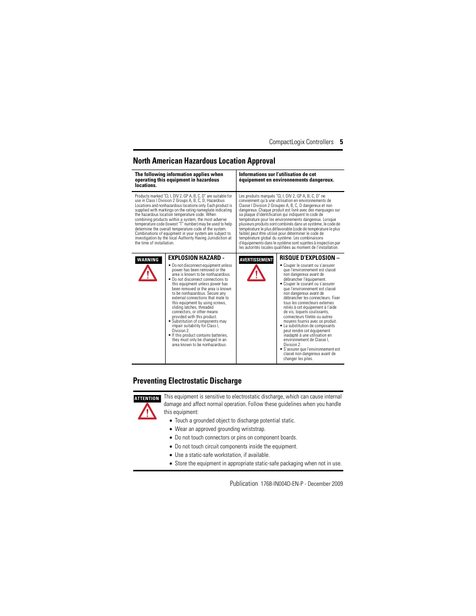 North american hazardous location approval, Preventing electrostatic discharge | Rockwell Automation 1768-L43_L45_L43S_L45S CompactLogix Controllers Installation Instructions User Manual | Page 5 / 36