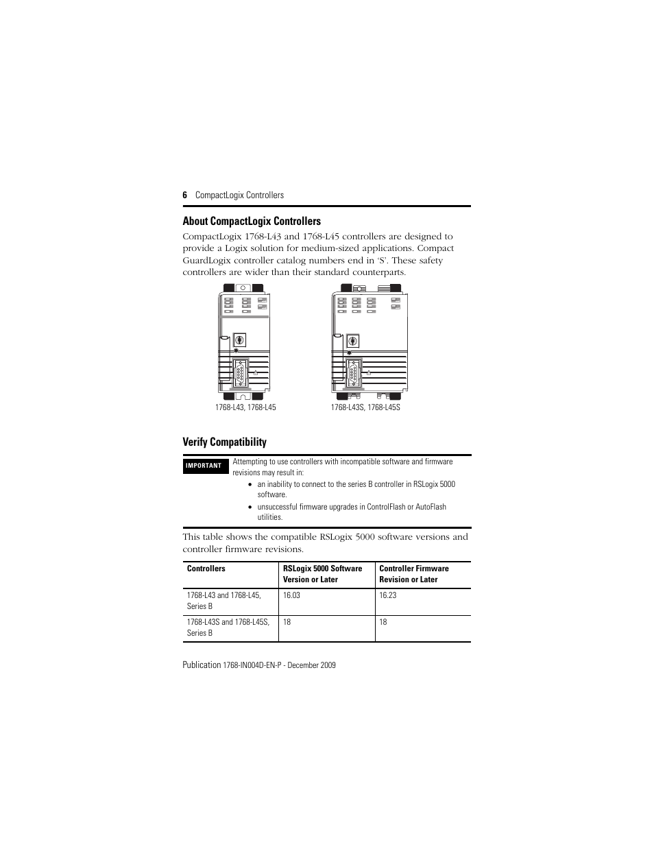 About compactlogix controllers, Verify compatibility | Rockwell Automation 1768-L43_L45_L43S_L45S CompactLogix Controllers Installation Instructions User Manual | Page 6 / 36