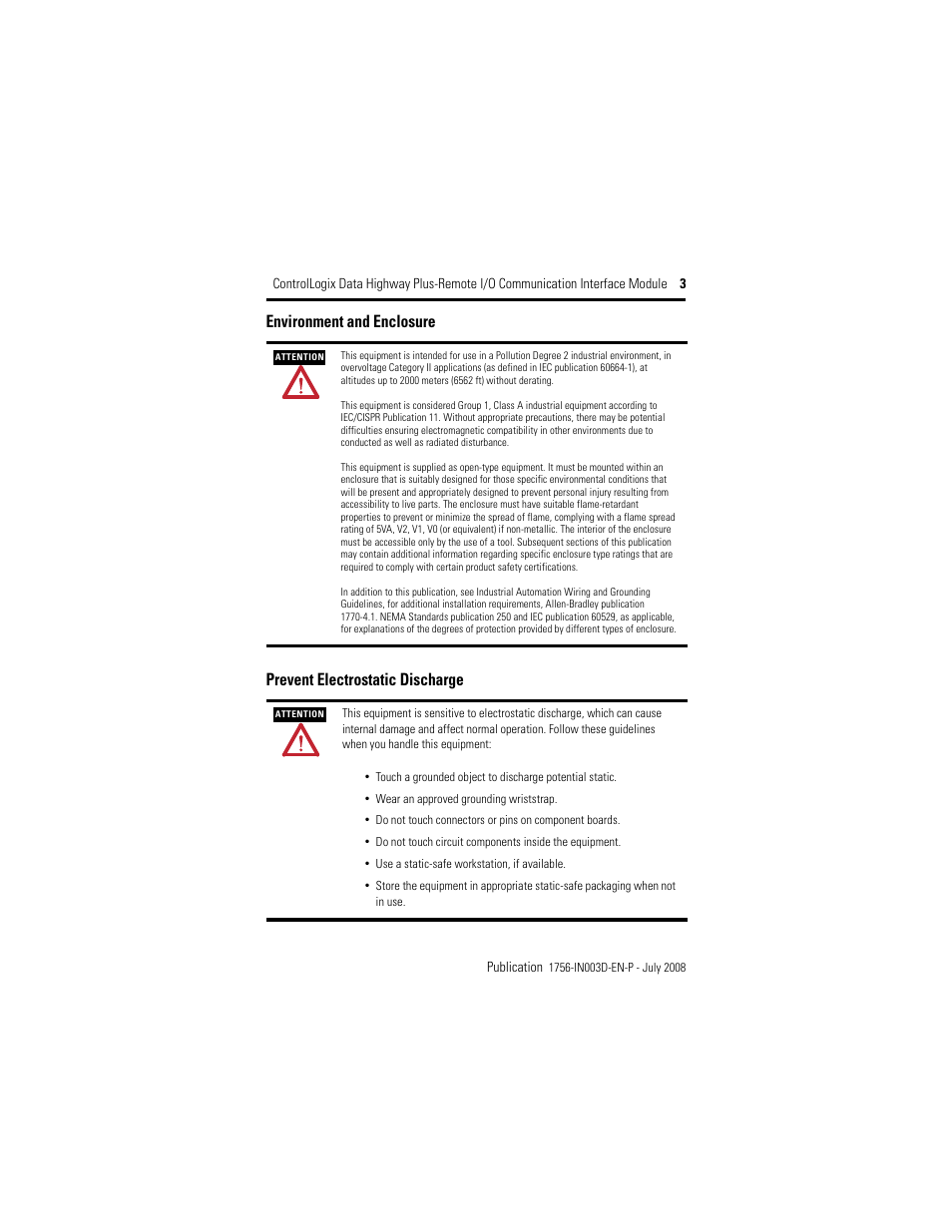 Rockwell Automation 1756-DHRIO ControlLogix Data Highway Plus-Remote I/O Communication Interface Module I.I. User Manual | Page 3 / 24