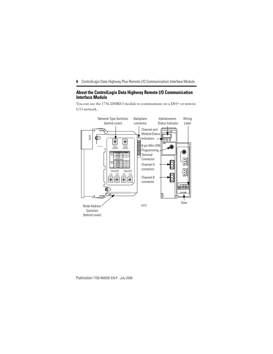 Rockwell Automation 1756-DHRIO ControlLogix Data Highway Plus-Remote I/O Communication Interface Module I.I. User Manual | Page 6 / 24