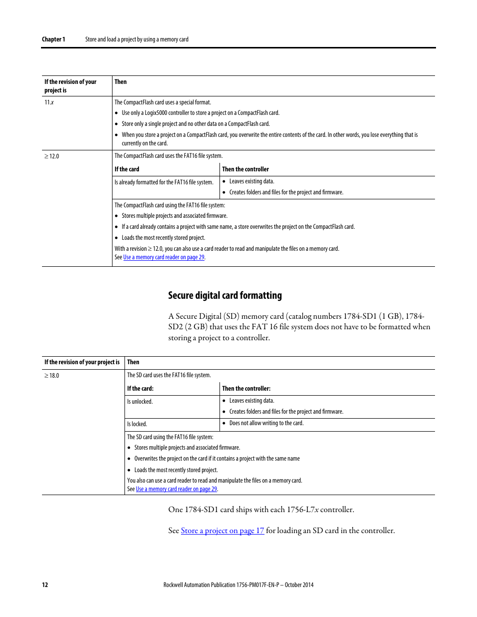 Secure digital card formatting, Perform firmware updates | Rockwell Automation Logix5000 Controllers Nonvolatile Memory Programming Manual User Manual | Page 12 / 33