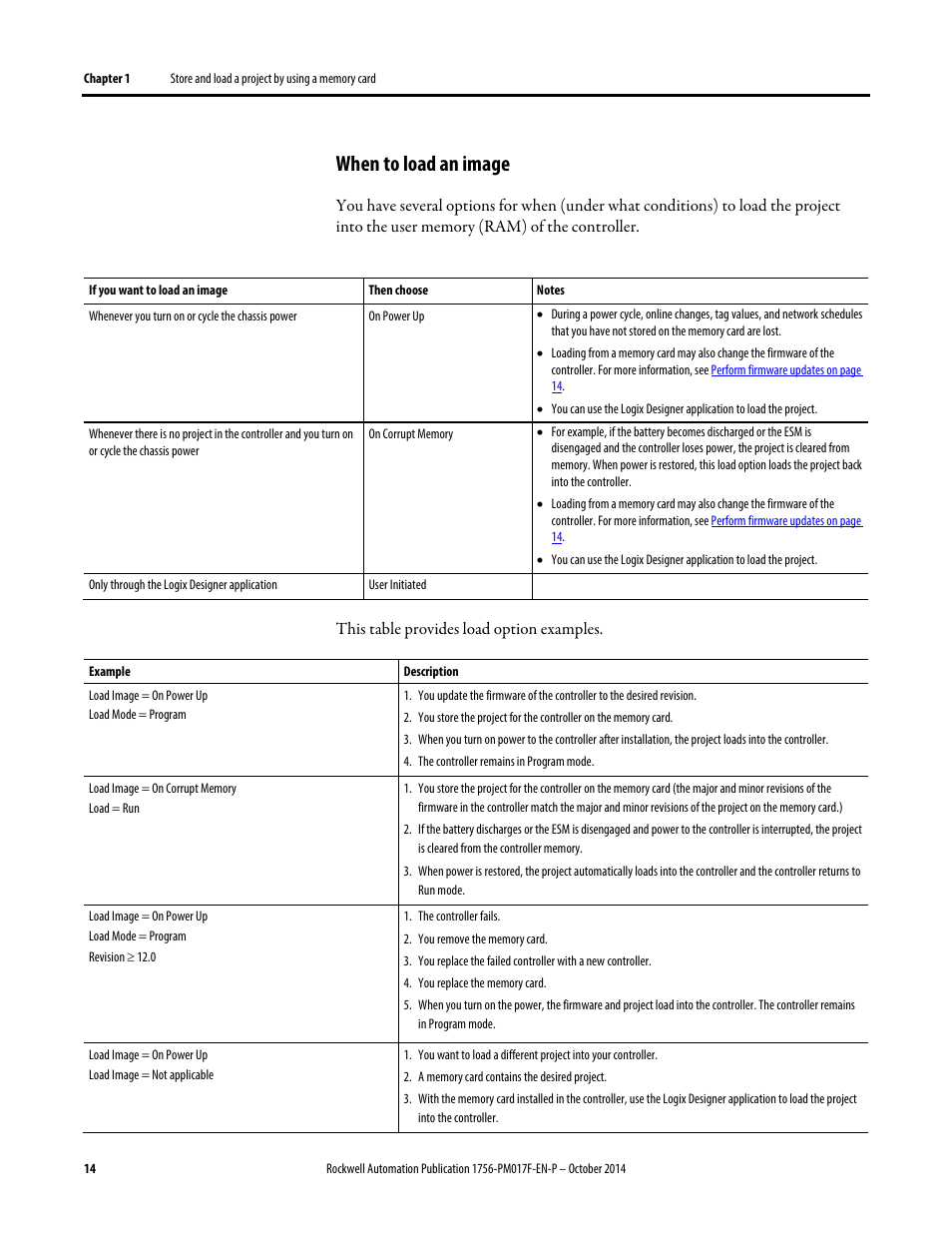 When to load an image | Rockwell Automation Logix5000 Controllers Nonvolatile Memory Programming Manual User Manual | Page 14 / 33