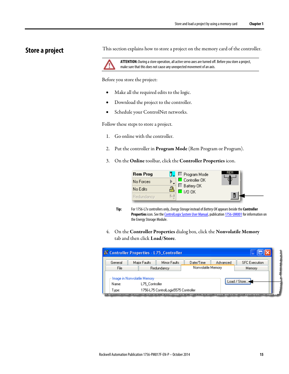 Store a project | Rockwell Automation Logix5000 Controllers Nonvolatile Memory Programming Manual User Manual | Page 15 / 33