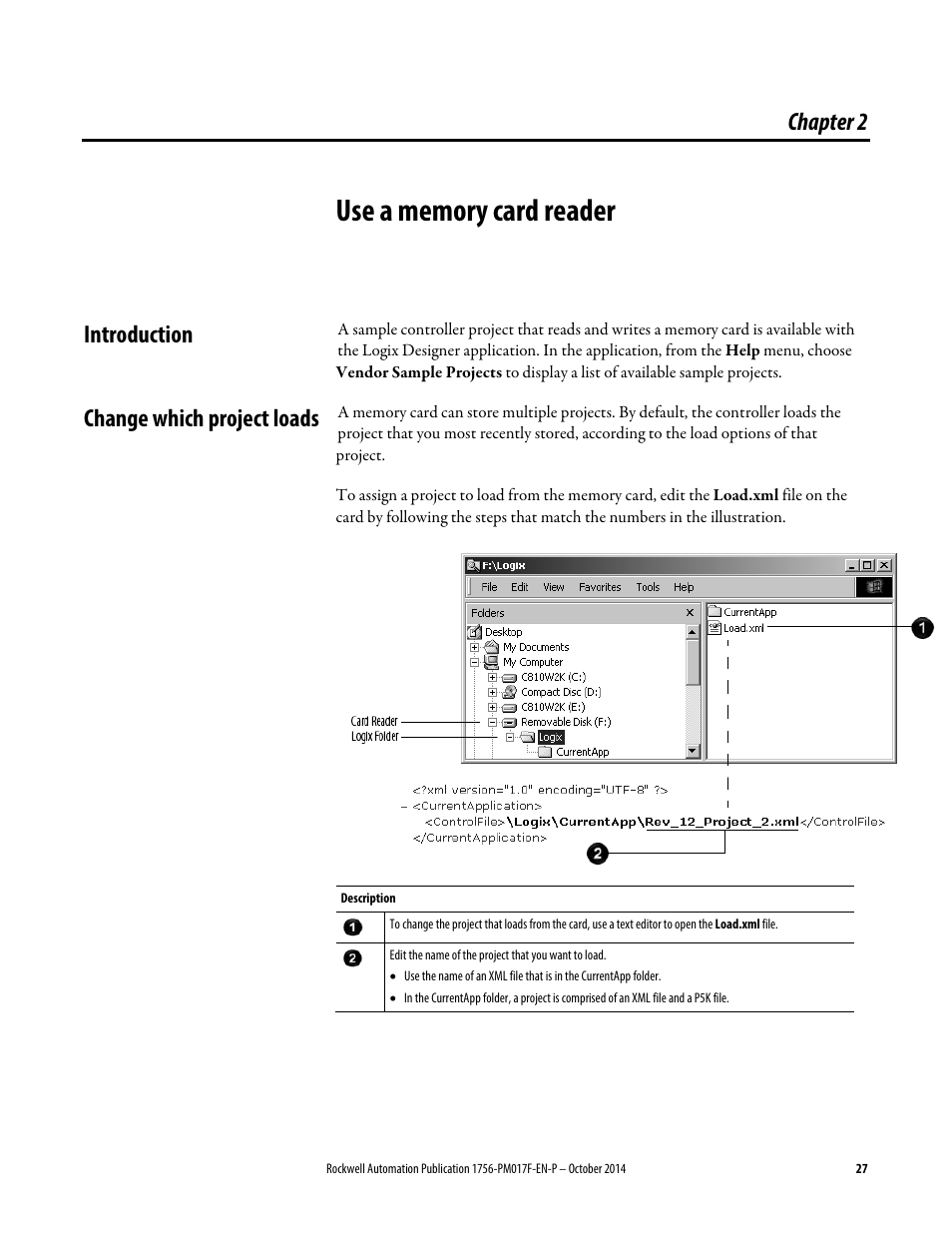 2 - use a memory card reader, Introduction, Change which project loads | Chapter 2, Use a memory card reader, Introduction change which project loads | Rockwell Automation Logix5000 Controllers Nonvolatile Memory Programming Manual User Manual | Page 27 / 33