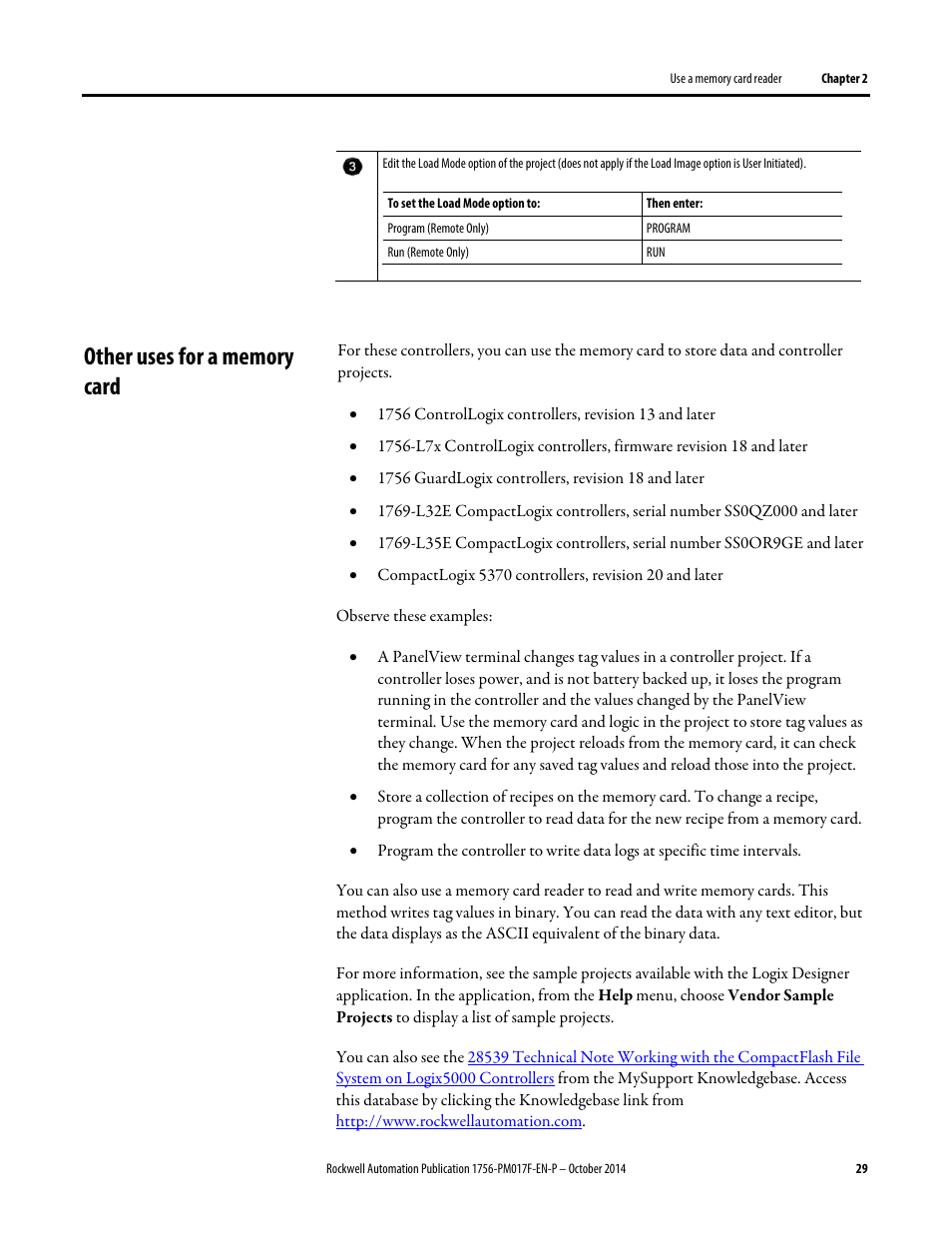 Other uses for a memory card | Rockwell Automation Logix5000 Controllers Nonvolatile Memory Programming Manual User Manual | Page 29 / 33